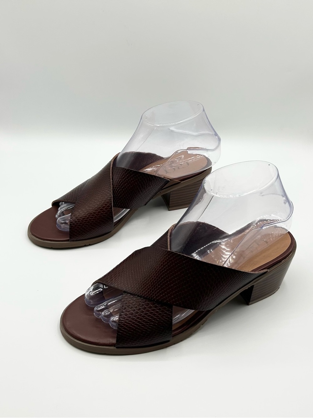 Dark Brown Heeled Sandals Block Heel Minimal Professional Classic Women’s Size 7